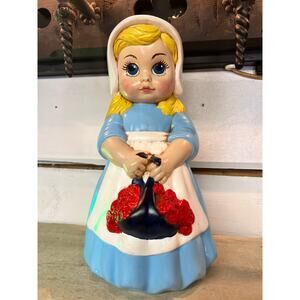 Vintage Ceramic Blue and White Pilgrim Girl Figurine